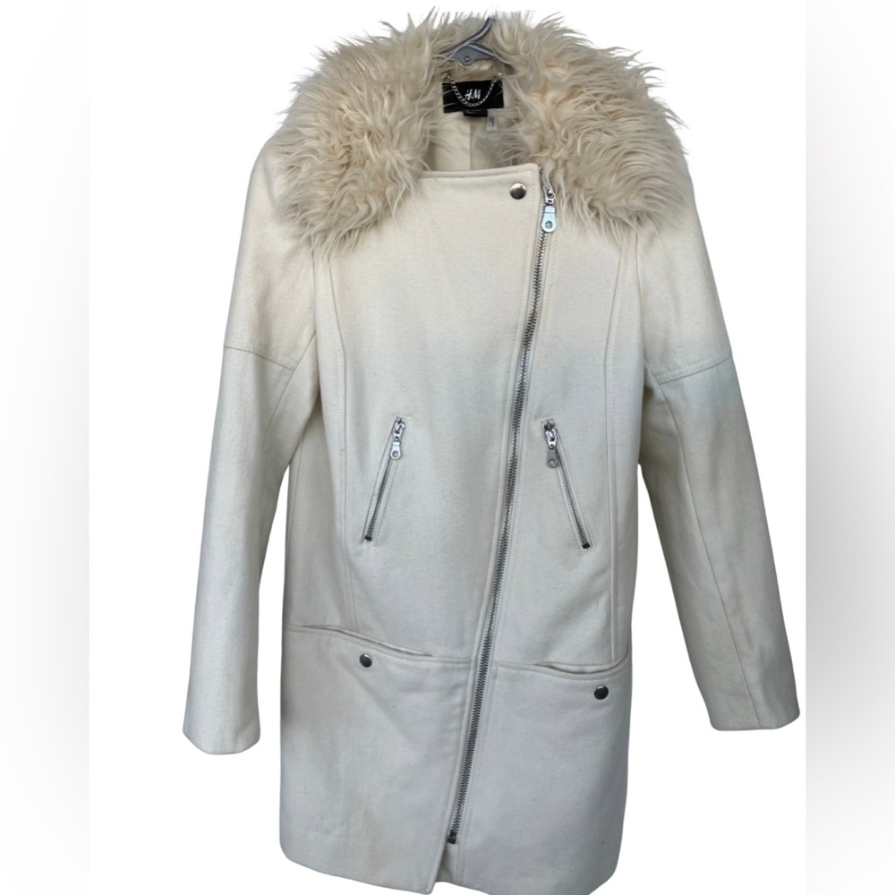 H&M ladies wool blend asymmetrical zip jacket size 4